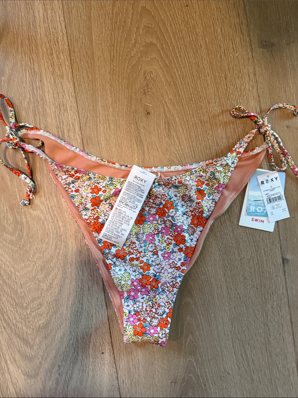 Roxy Peach & Multi Floral Tie-Side Bikini Bottoms